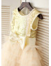 Gold Sequin Champagne Ruffled Tulle Cute Flower Girl Dress